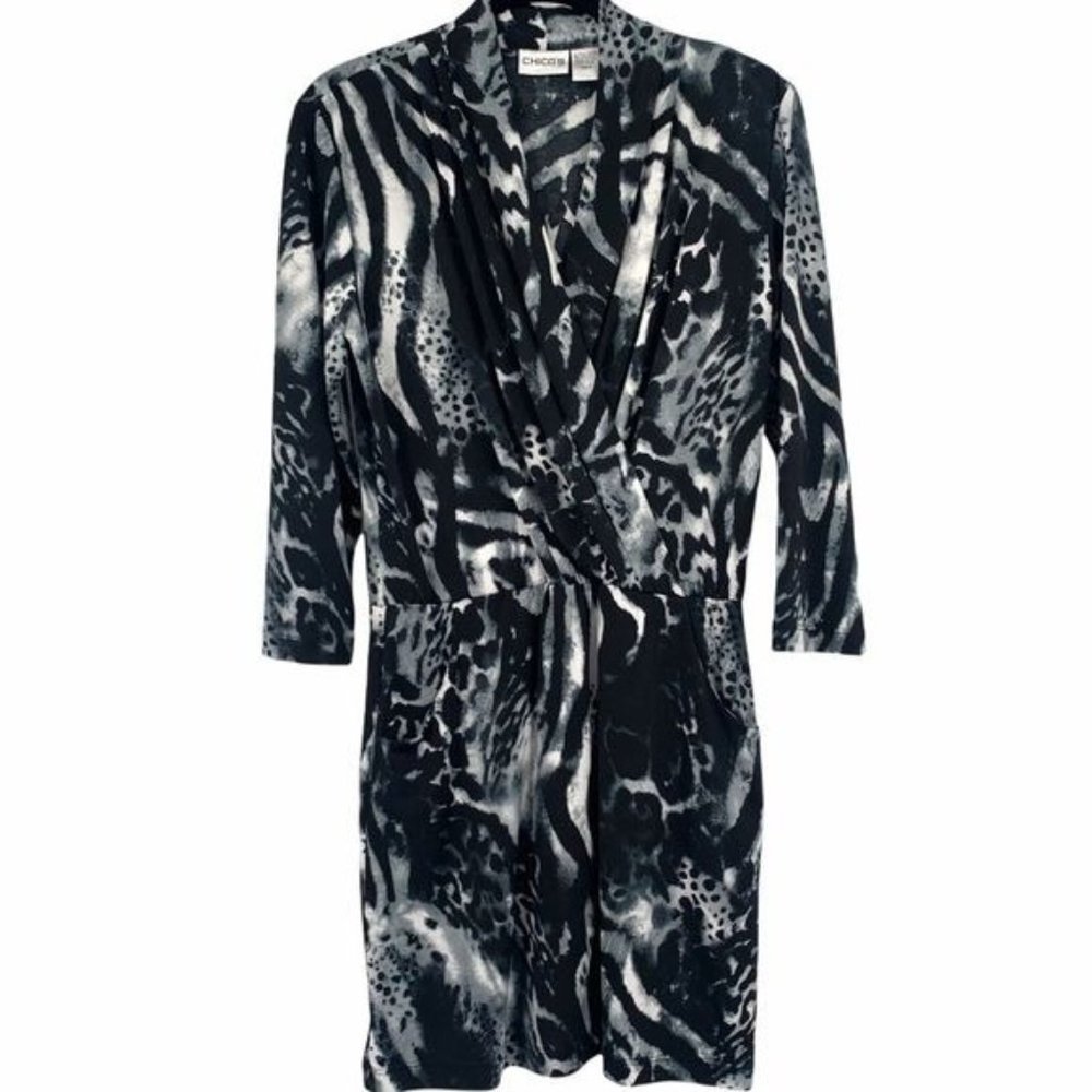 Chico’s Zebra & Animal Print 3/4 Sleeve Dress Size 0/Small